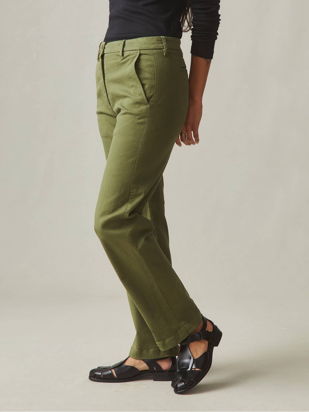 American Giant Women’s Cotton Twill Chino Pants Straight Leg Ankle USA Olive 10